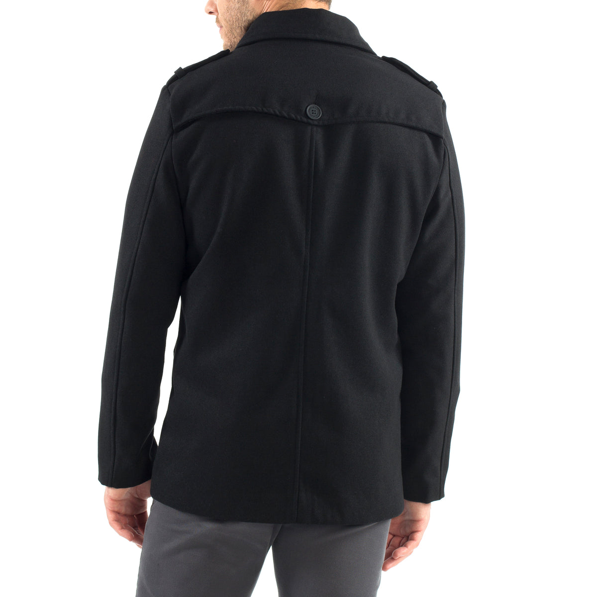 Alpine Swiss Jake Mens Pea Coat Wool Blend Double Breasted Dress Jacket Peacoat – Black