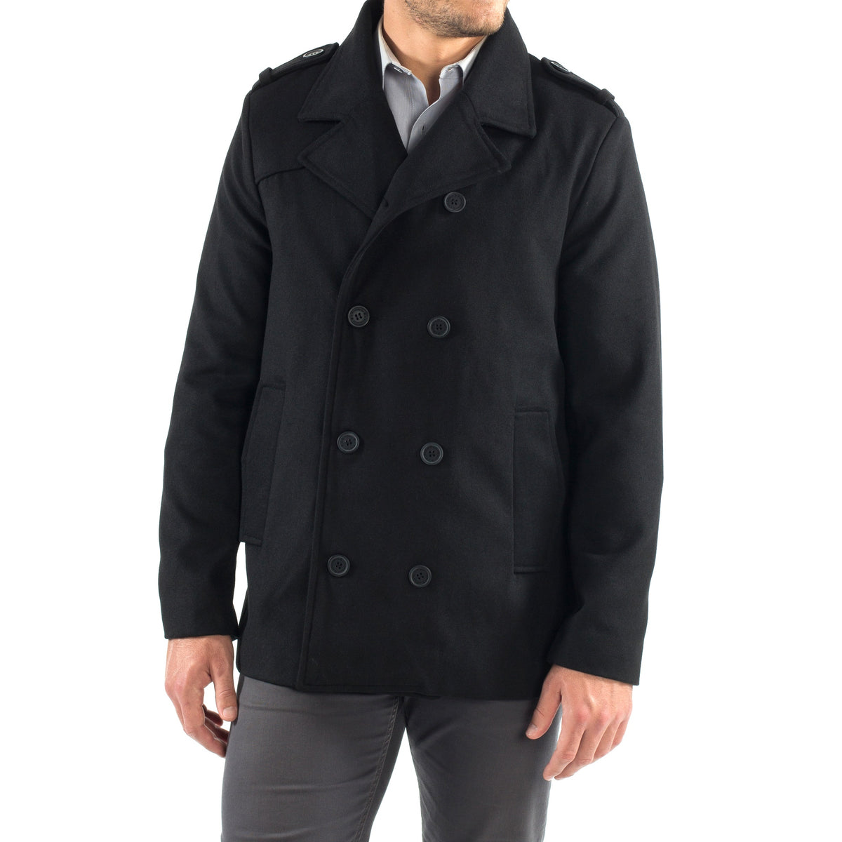 Alpine Swiss Jake Mens Pea Coat Wool Blend Double Breasted Dress Jacket Peacoat – Black