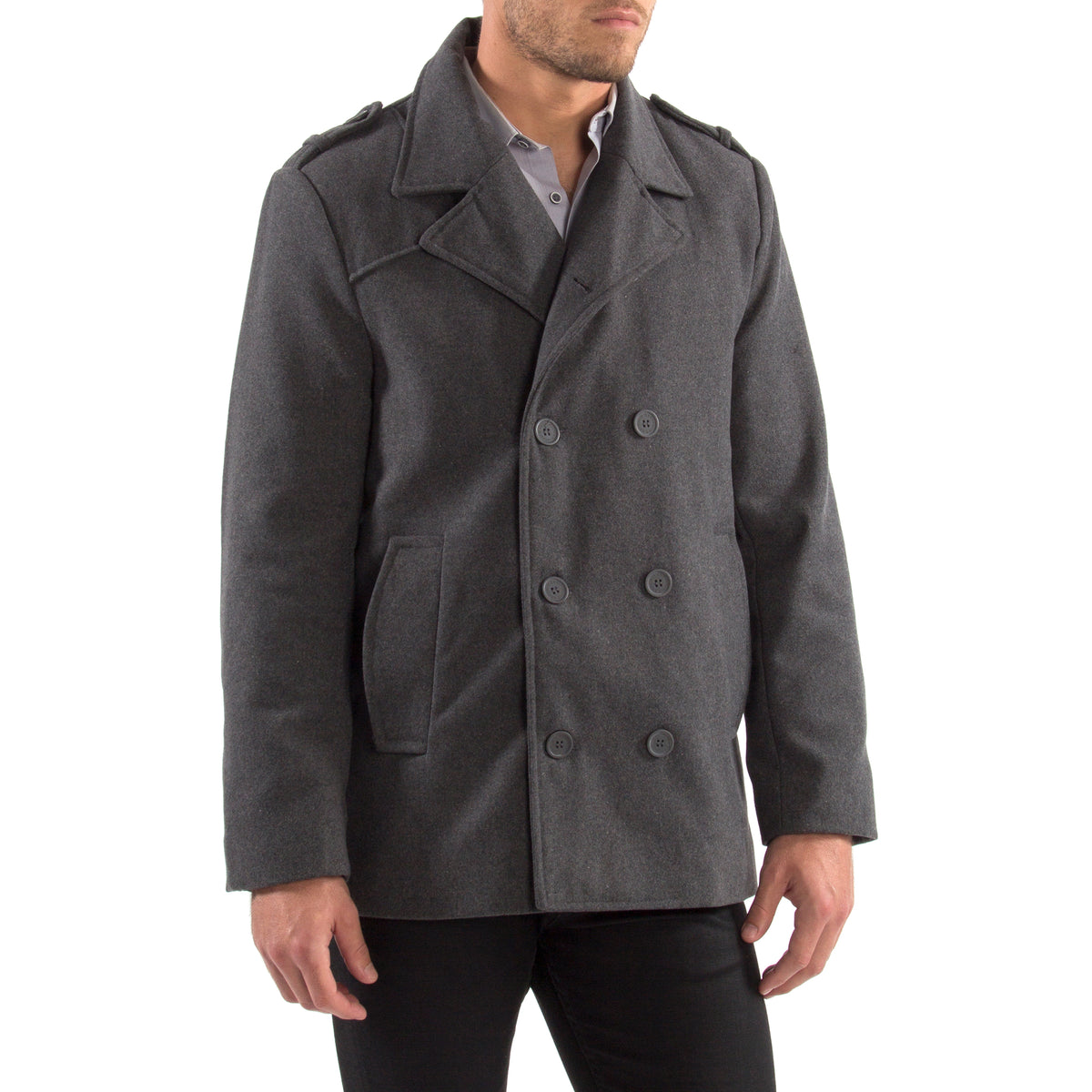 Alpine Swiss Jake Mens Pea Coat Wool Blend Double Breasted Dress Jacket Peacoat – Gray