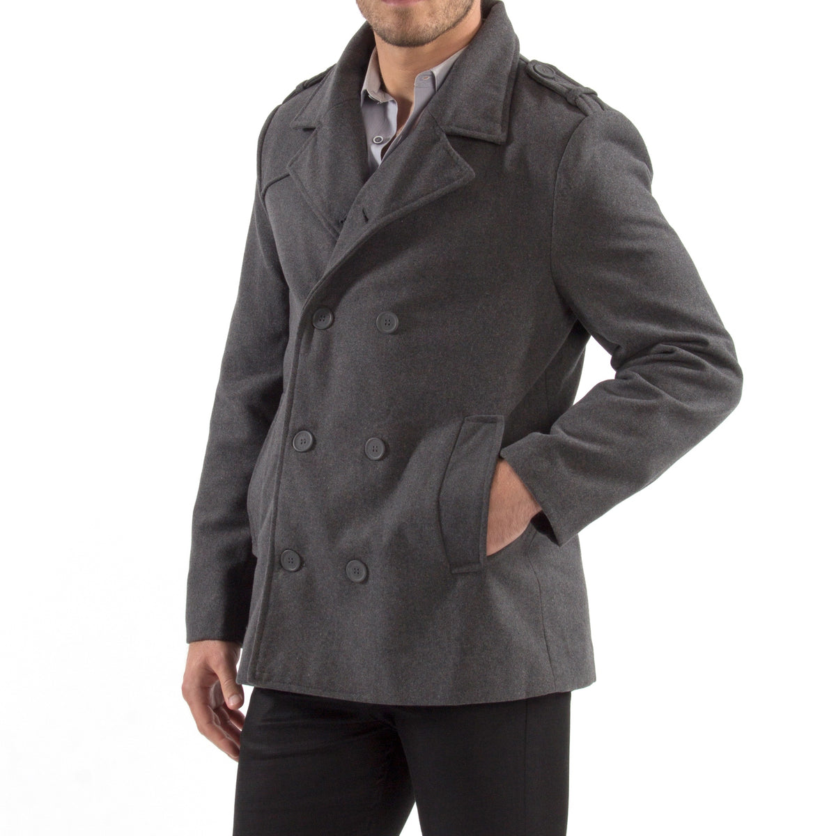 Alpine Swiss Jake Mens Pea Coat Wool Blend Double Breasted Dress Jacket Peacoat – Gray