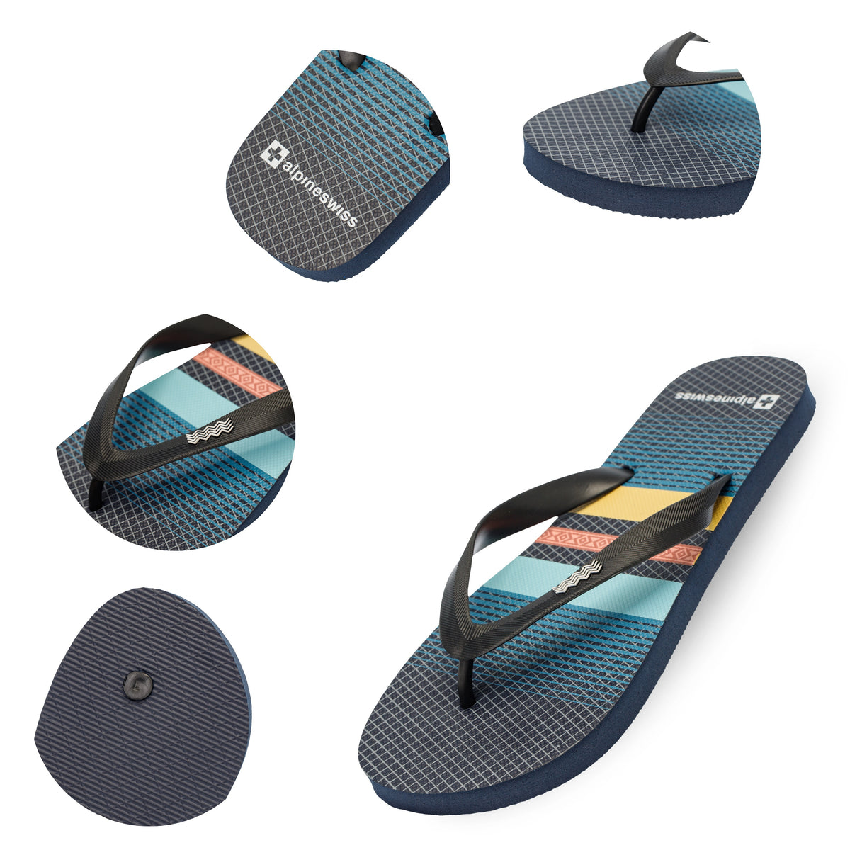 Alpine Swiss Men's Flip Flops – Sky Blue Stripes