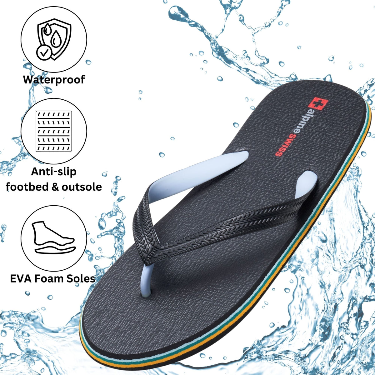 Alpine Swiss Men's Flip Flops – Black