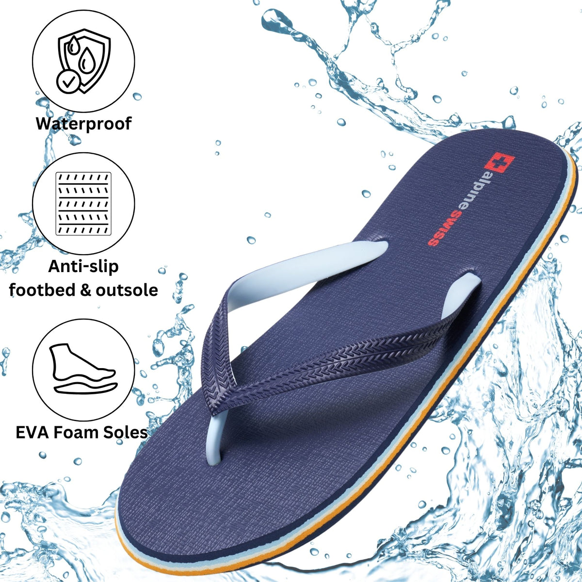 Alpine Swiss Men's Flip Flops – Navy