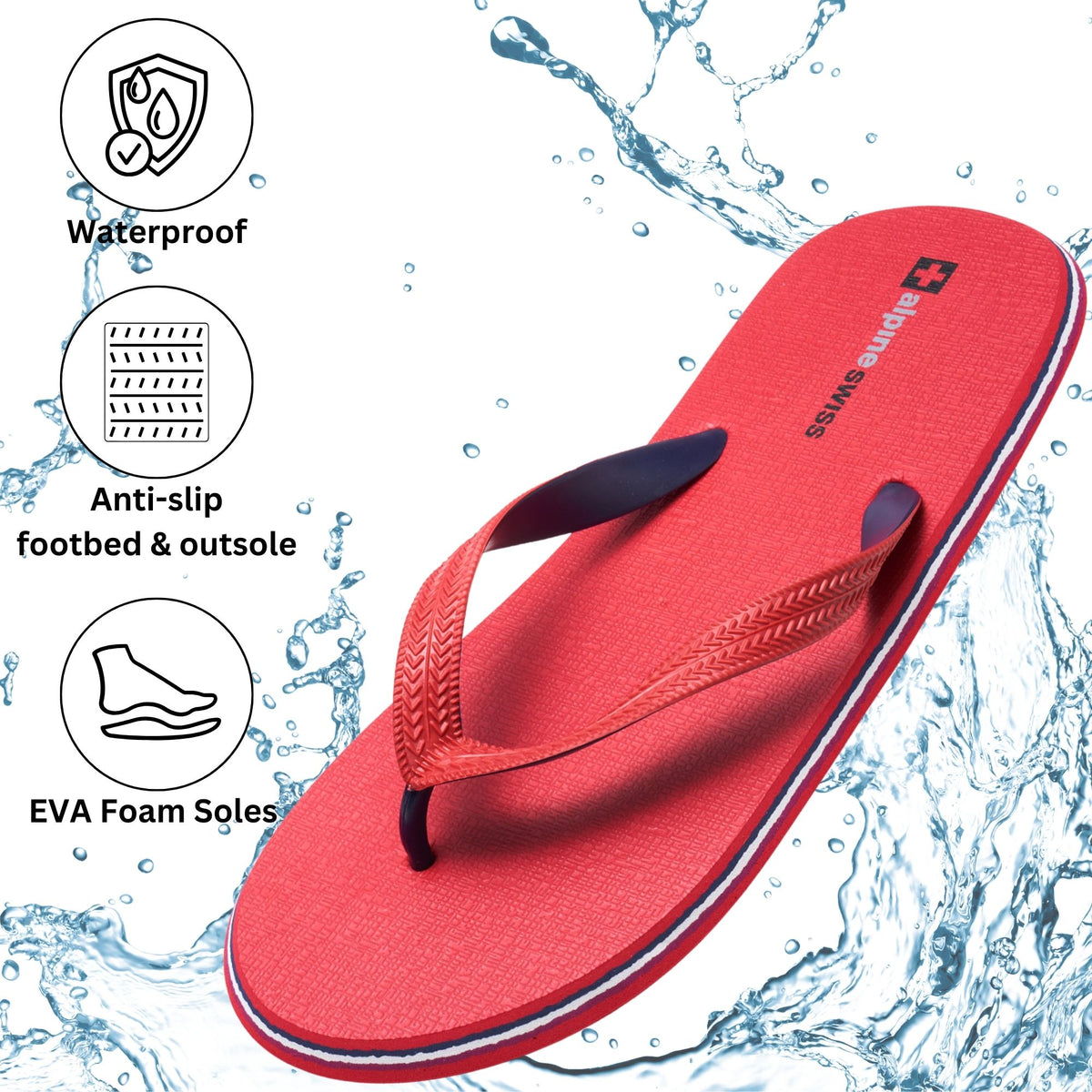 Alpine Swiss Men's Flip Flops – Red