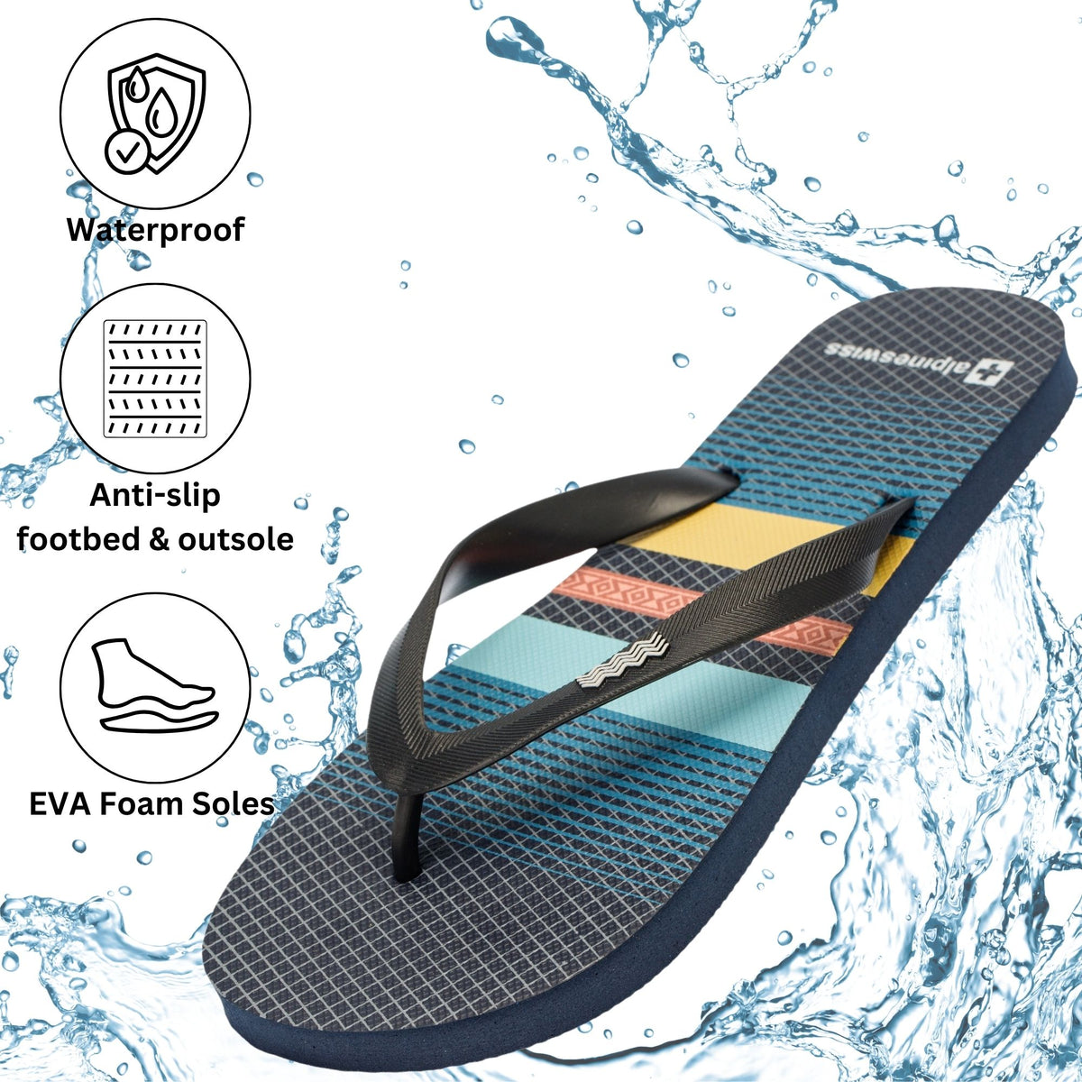 Alpine Swiss Men's Flip Flops – Sky Blue Stripes