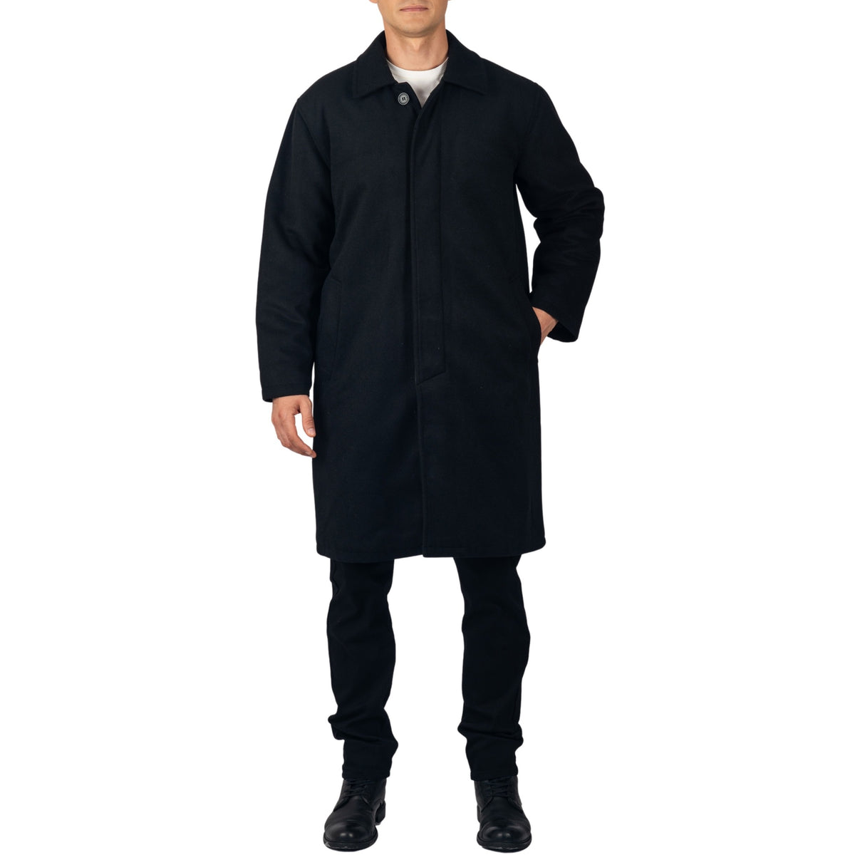 Alpine Swiss Mens Zach Knee Length Jacket Top Coat Trench Wool Blend Overcoat – Black