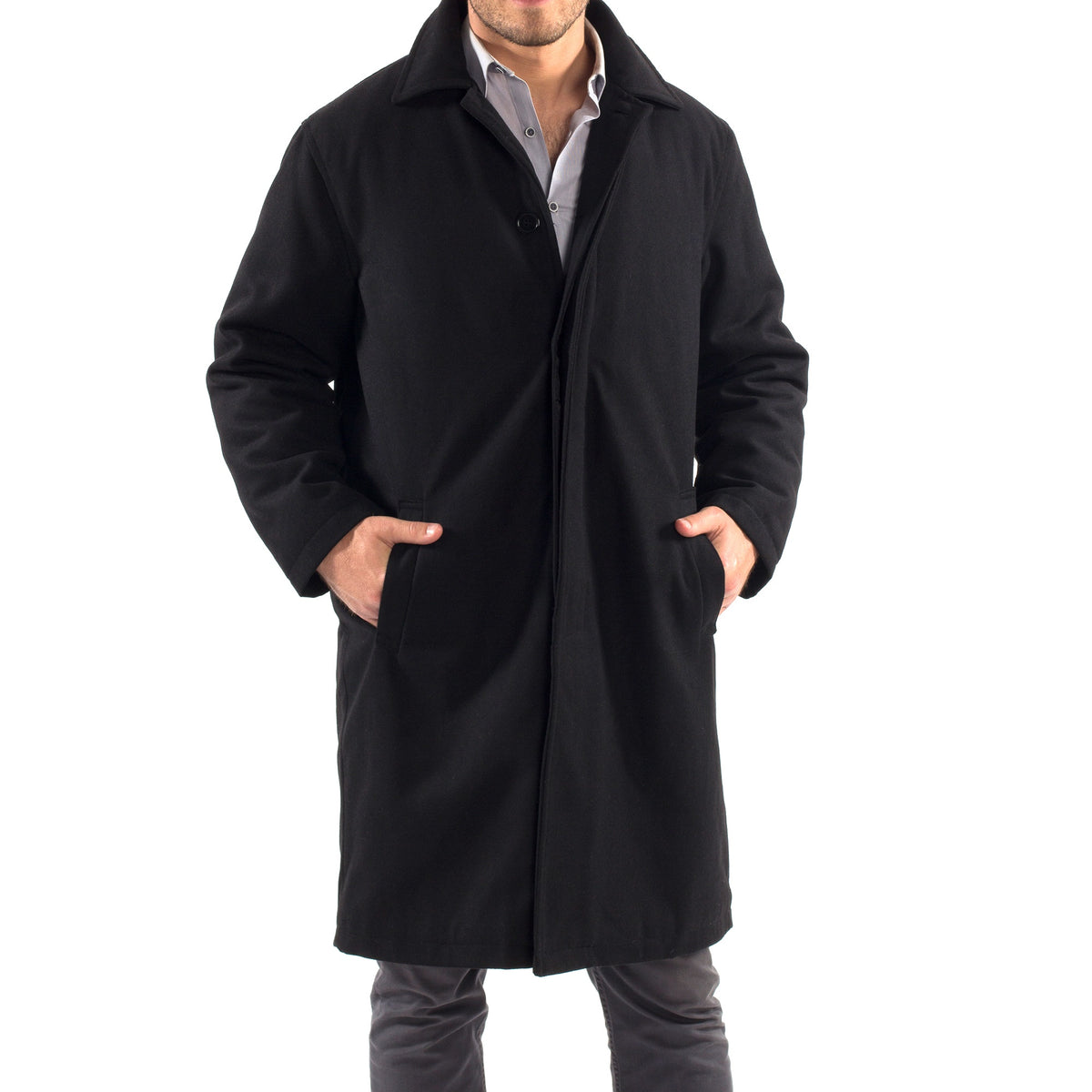 Alpine Swiss Mens Zach Knee Length Jacket Top Coat Trench Wool Blend Overcoat – Black