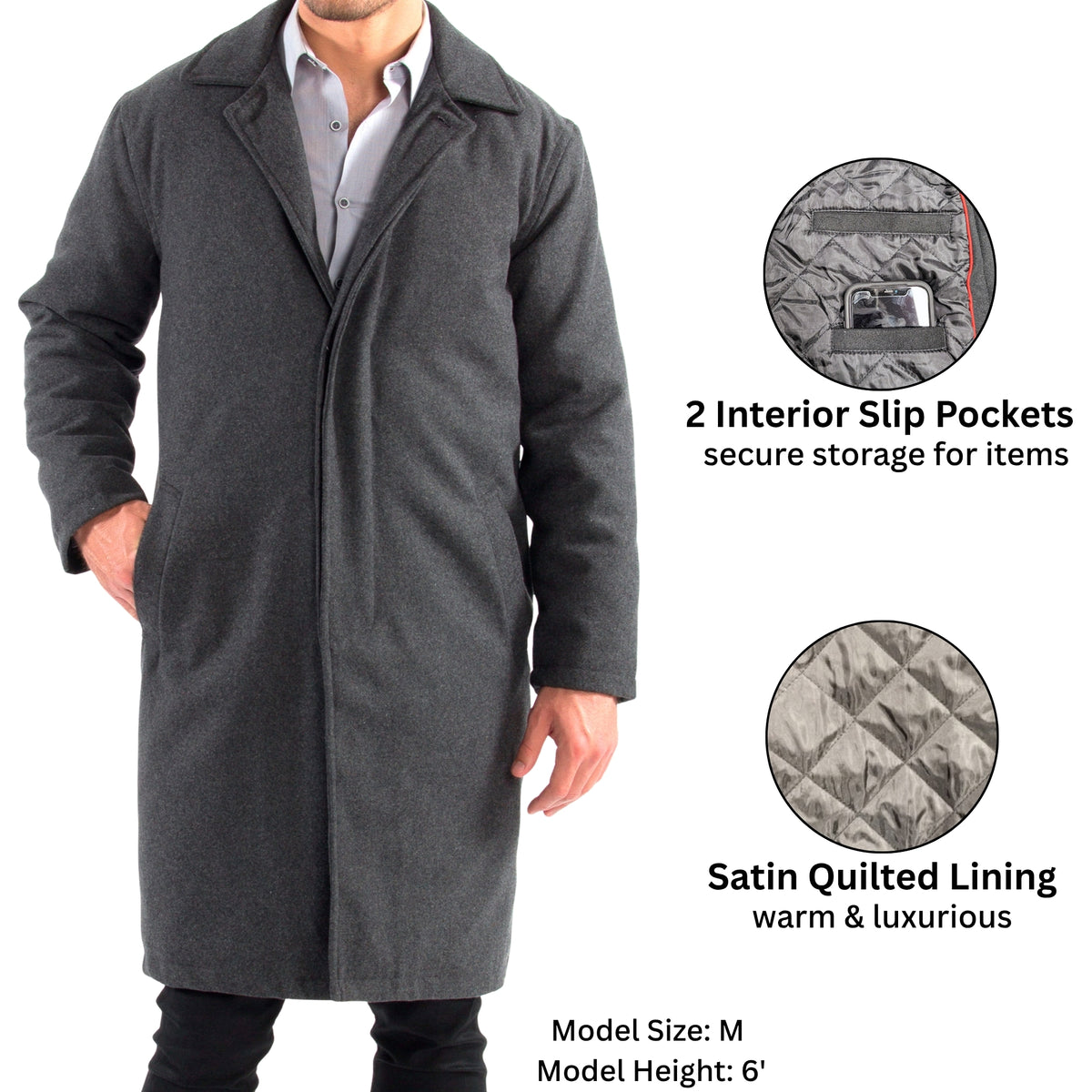 Alpine Swiss Mens Zach Knee Length Jacket Top Coat Trench Wool Blend Overcoat – Gray