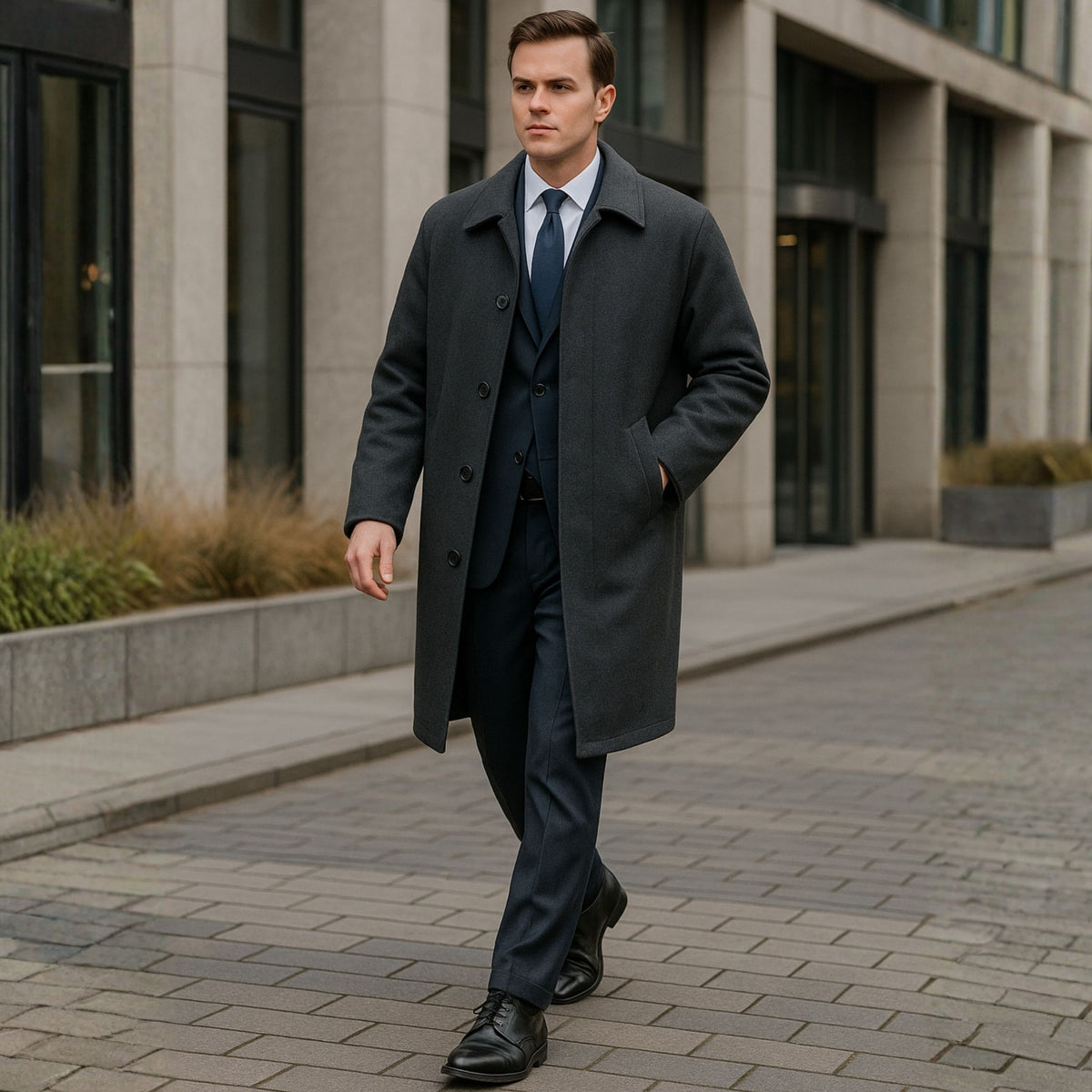 Alpine Swiss Mens Zach Knee Length Jacket Top Coat Trench Wool Blend Overcoat – Gray