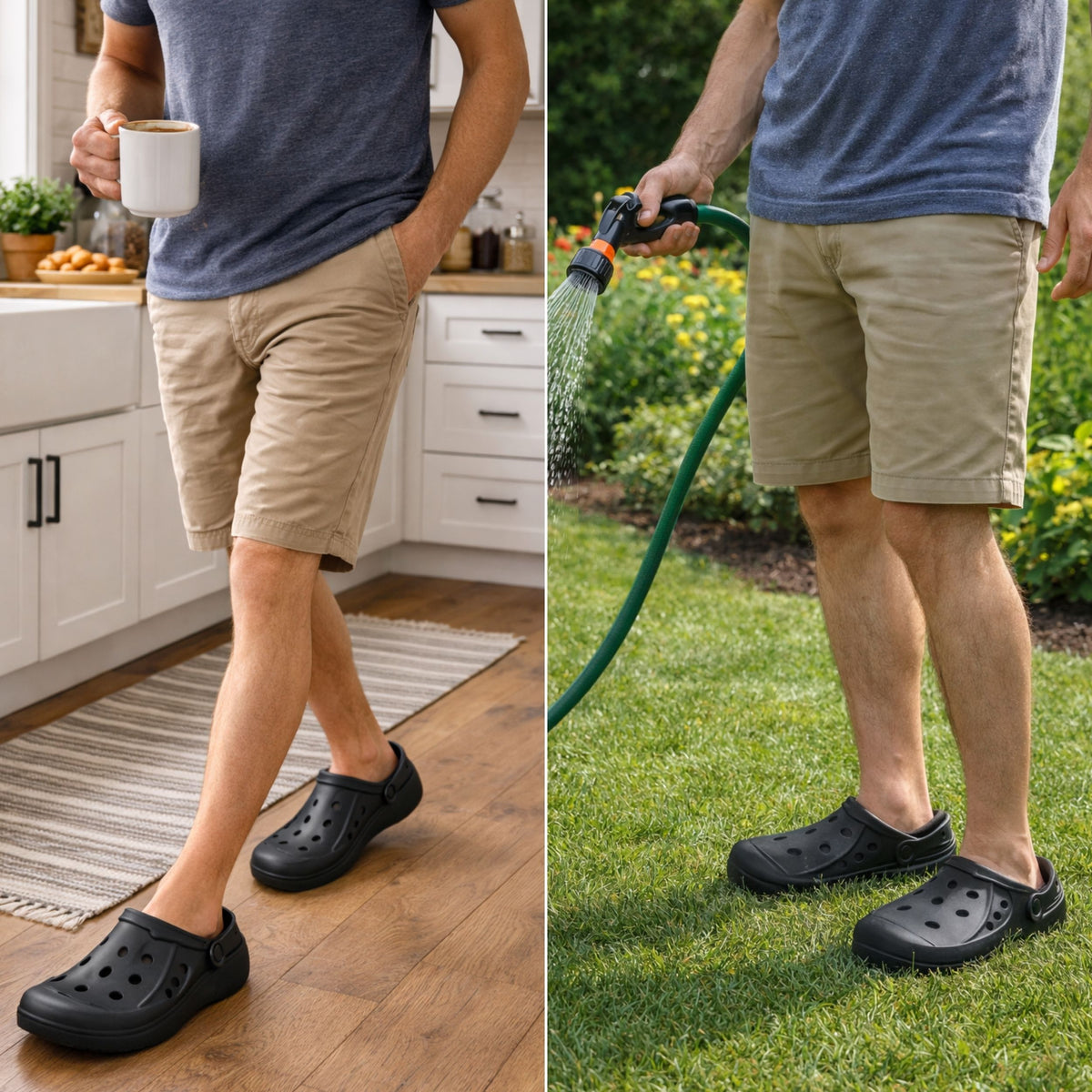 Alpine Swiss Mens Clogs Lightweight Slip On Water Sandals Comfort Garden Shoes – Black