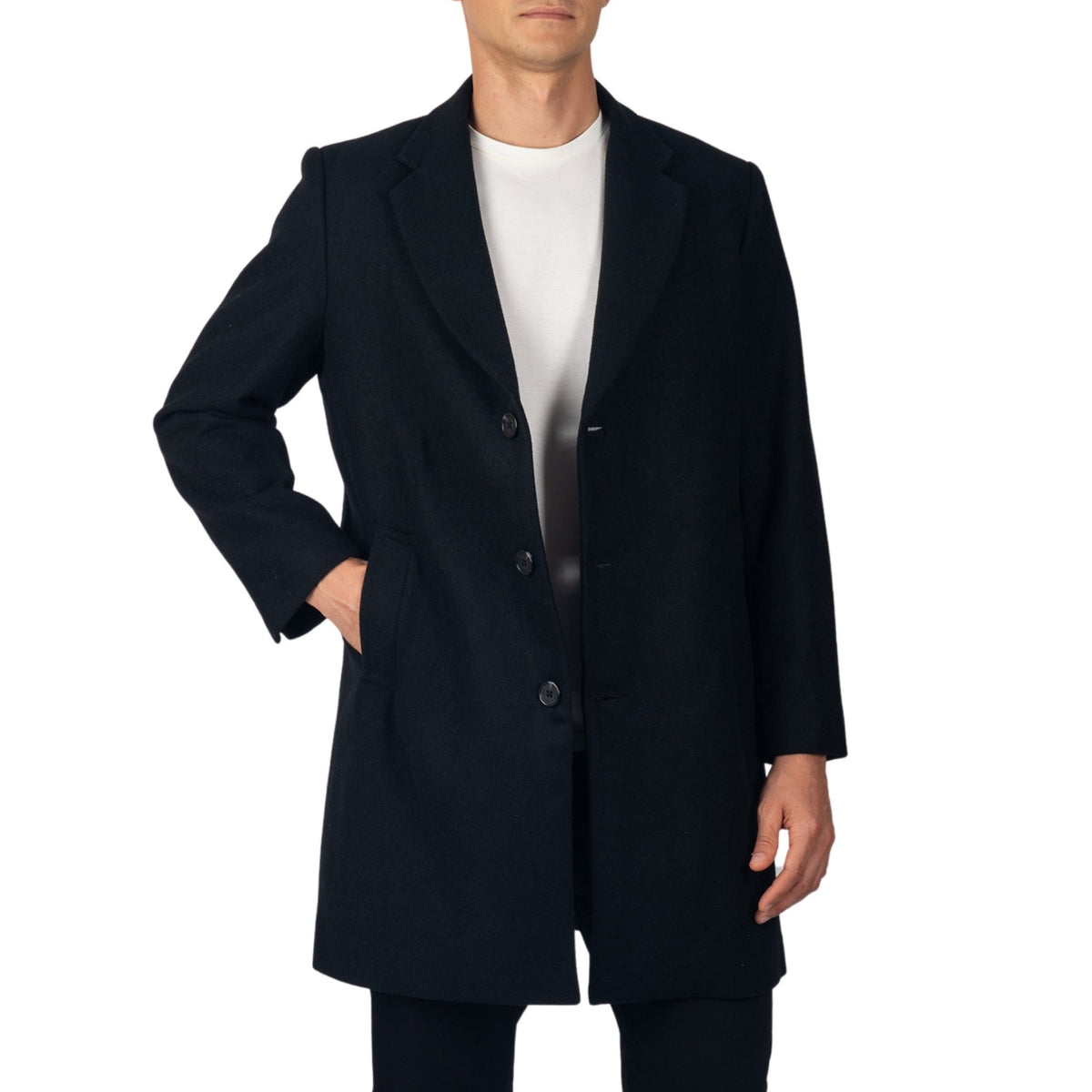 Alpine Swiss Luke Mens Wool Blend Overcoat Single Breasted Coat Tailored Topcoat – Black