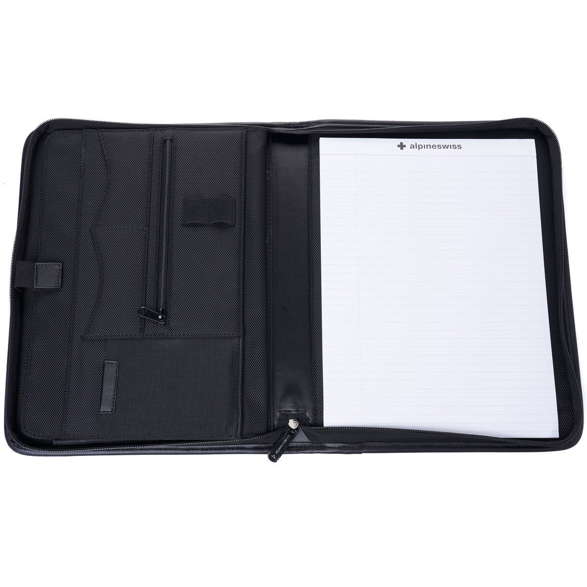Alpine Swiss Zippered Writing Pad Business Organizer Portfolio with Tablet Sleeve – Black