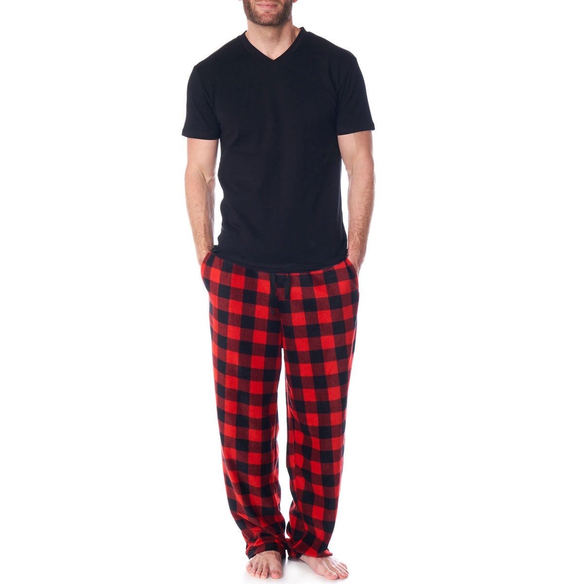Alpine Swiss Mens Pajama Set Cotton Top Flannel Fleece Pants PJ Lounge Sleepwear – Red