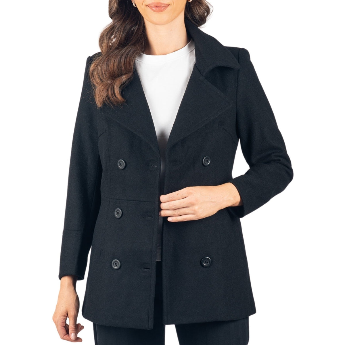 Alpine Swiss Emma Womens Peacoat Jacket Wool Blazer Double Breasted Overcoat – Black