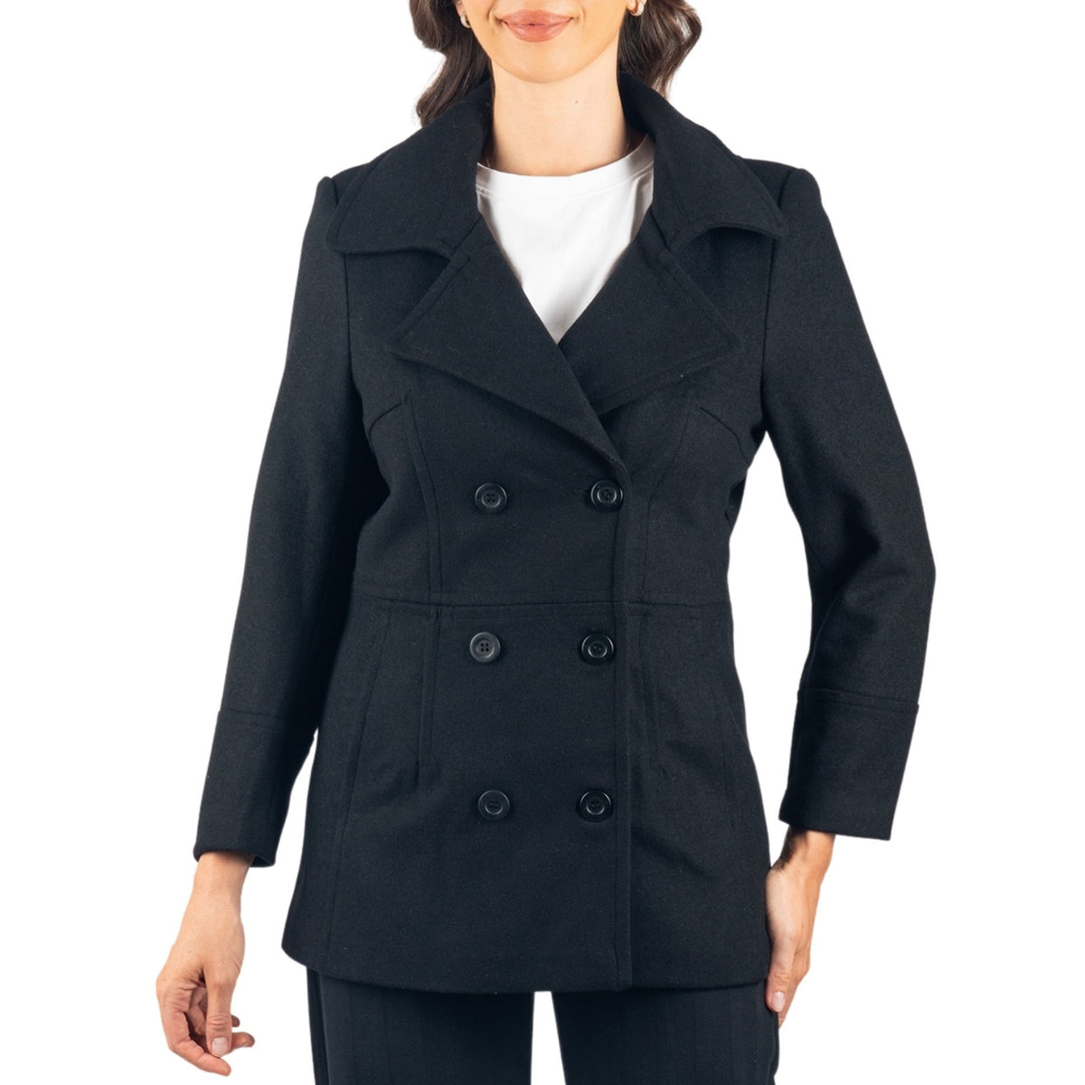 Alpine Swiss Emma Womens Peacoat Jacket Wool Blazer Double Breasted Overcoat – Black