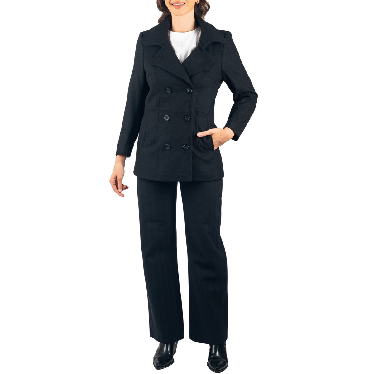Alpine Swiss Emma Womens Peacoat Jacket Wool Blazer Double Breasted Overcoat – Black