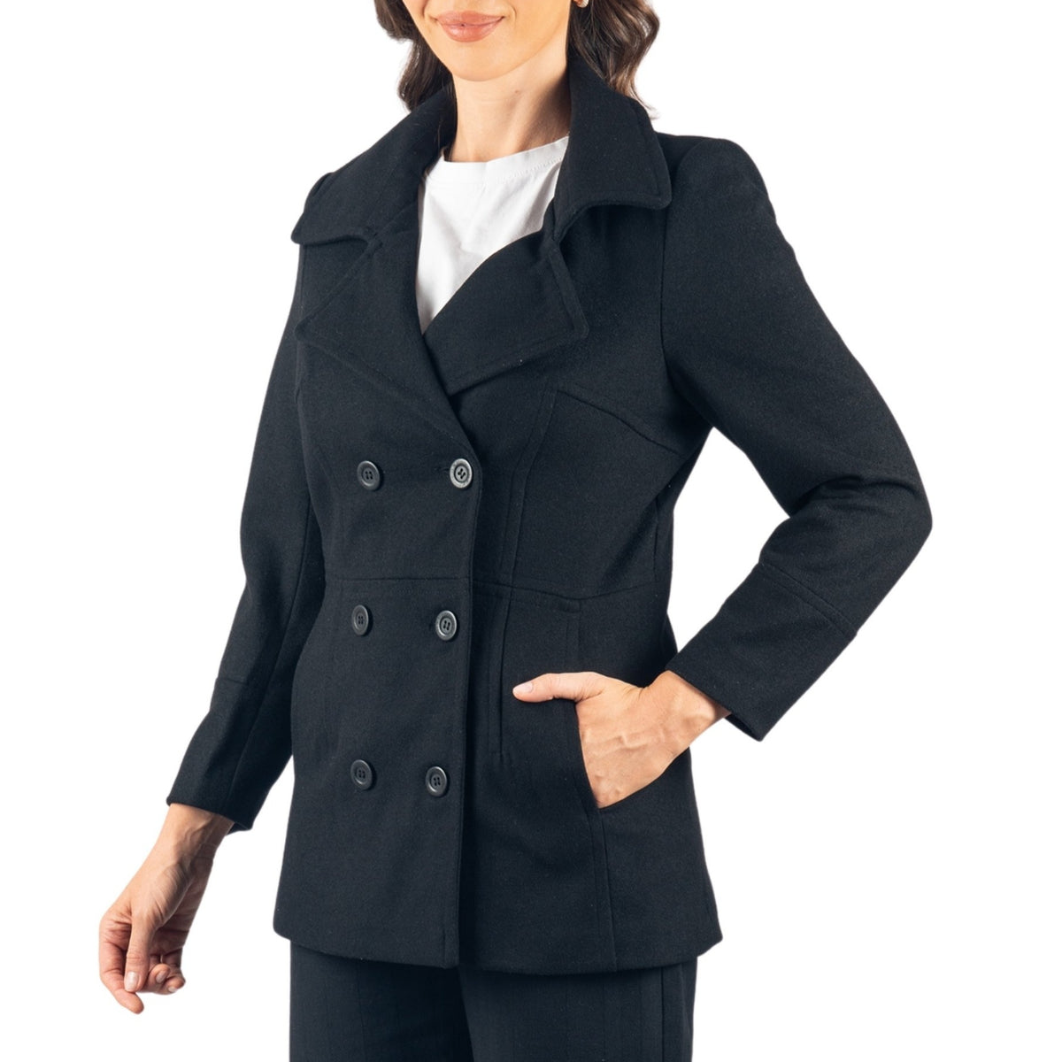 Alpine Swiss Emma Womens Peacoat Jacket Wool Blazer Double Breasted Overcoat – Black