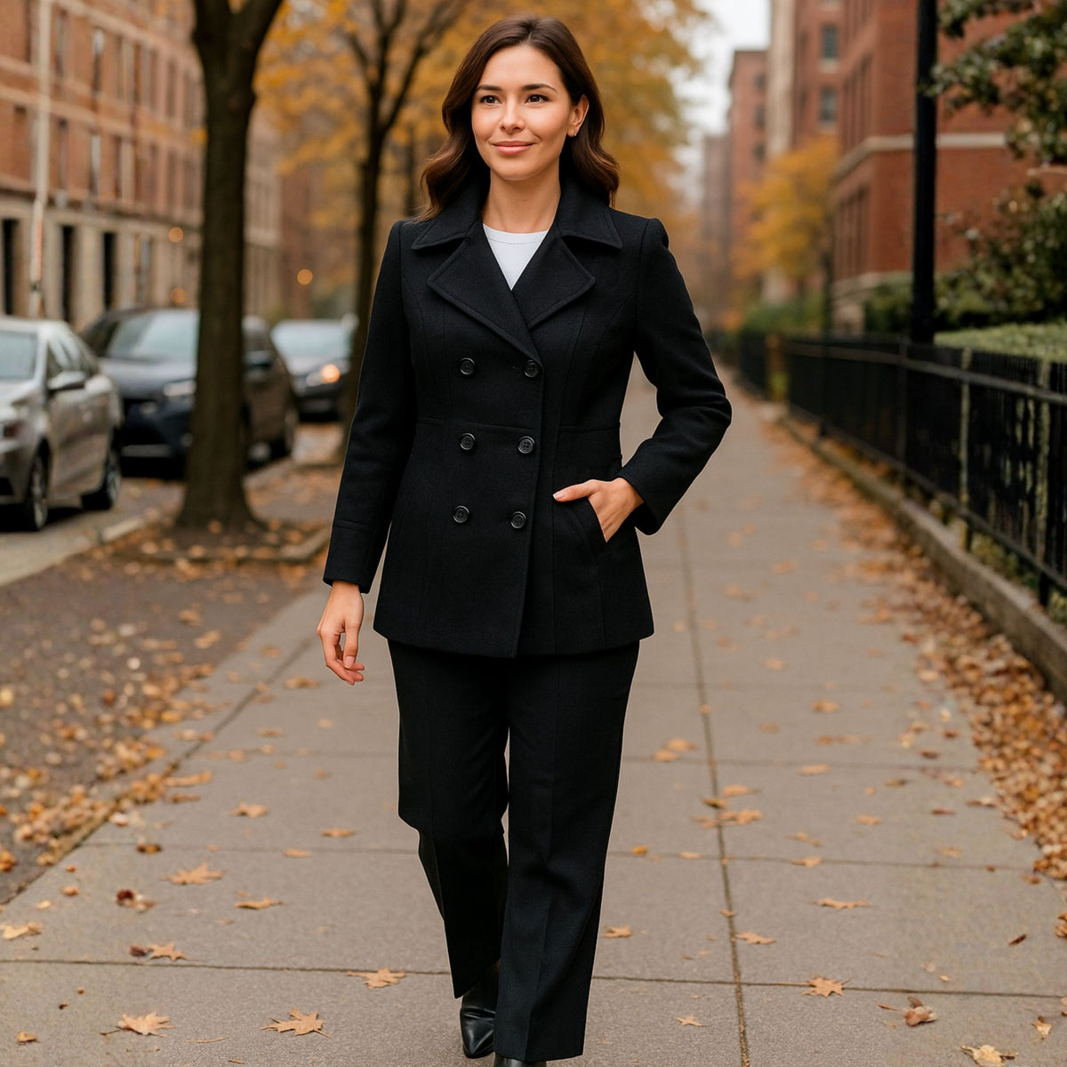 Alpine Swiss Emma Womens Peacoat Jacket Wool Blazer Double Breasted Overcoat – Black