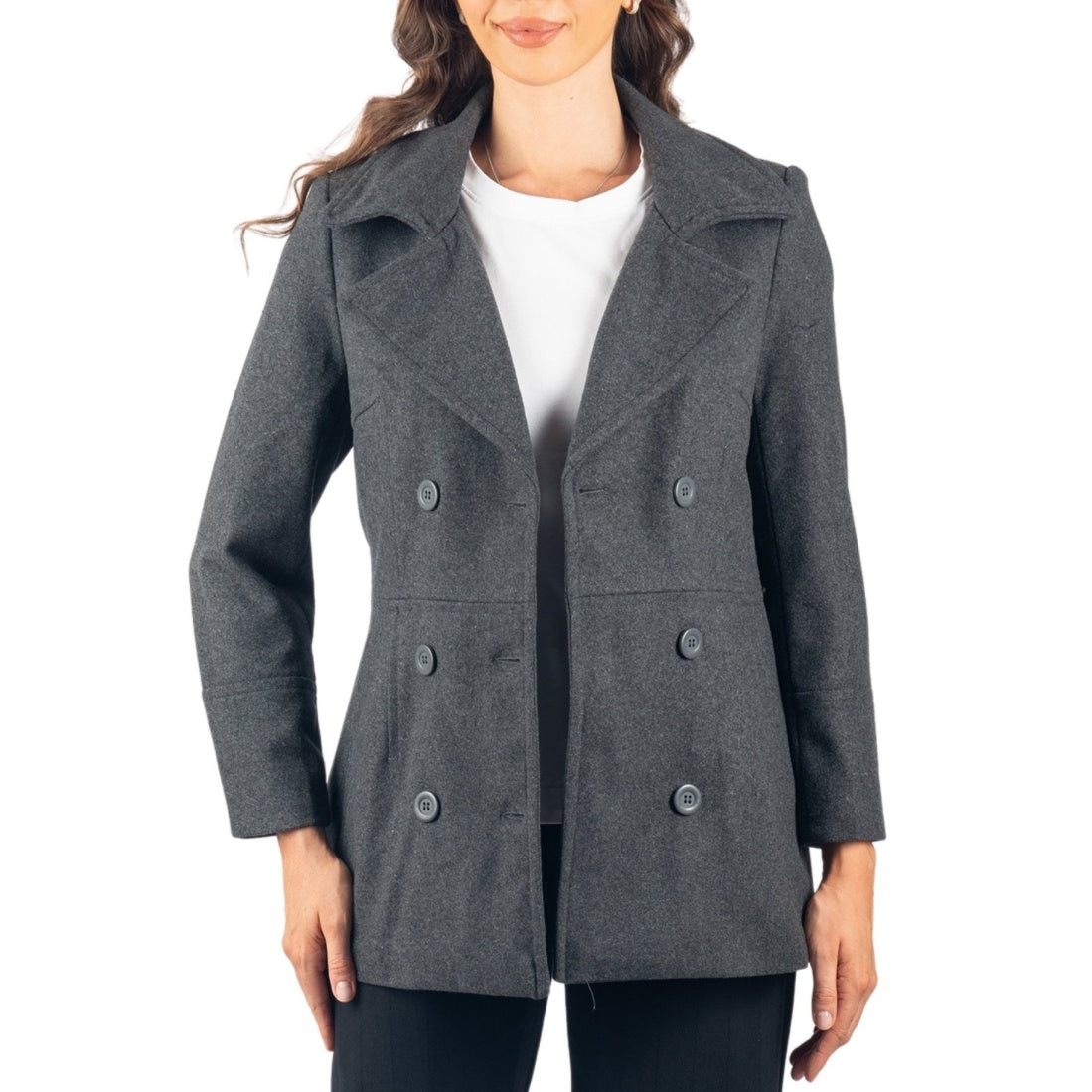 Alpine Swiss Emma Womens Peacoat Jacket Wool Blazer Double Breasted Overcoat – Gray