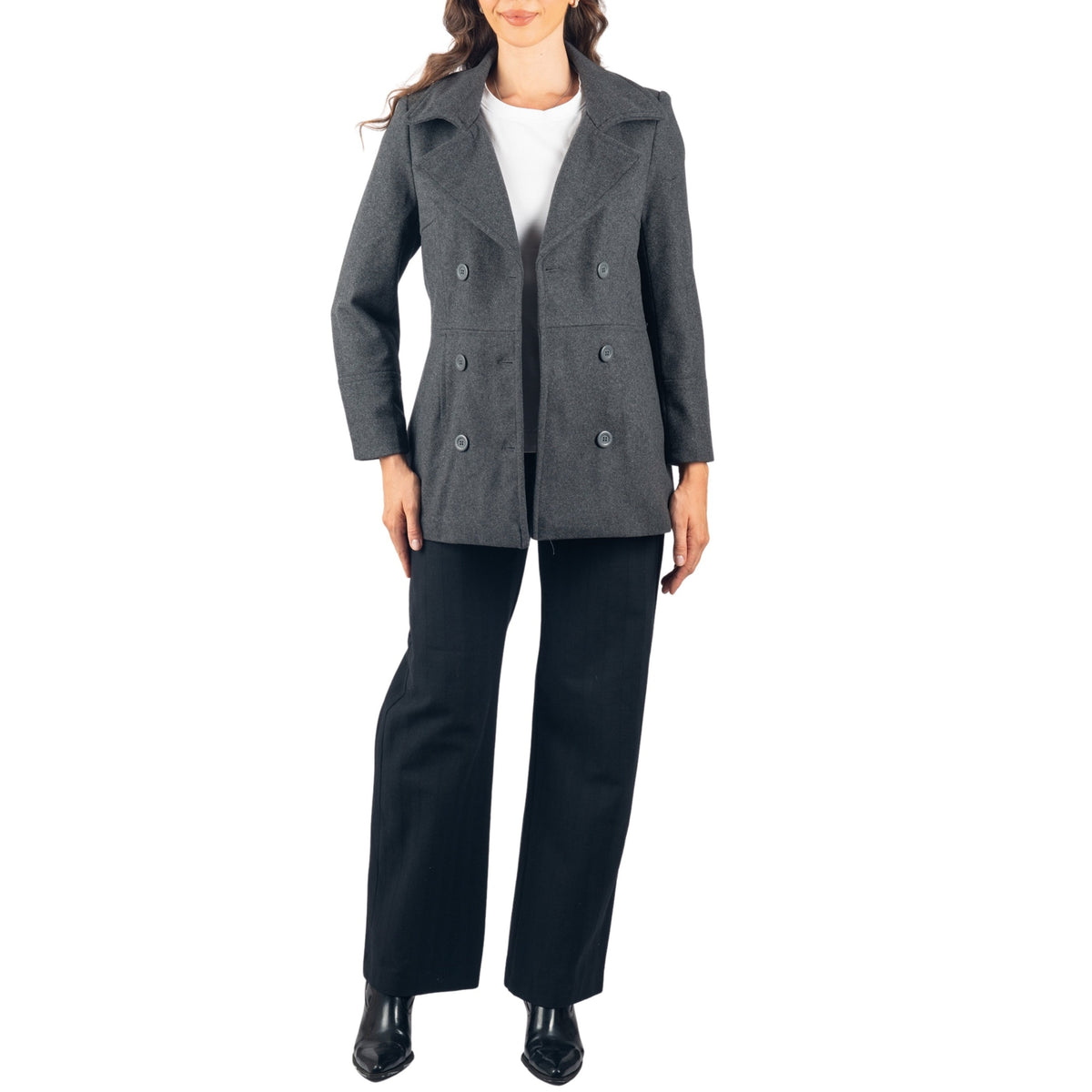 Alpine Swiss Emma Womens Peacoat Jacket Wool Blazer Double Breasted Overcoat – Gray