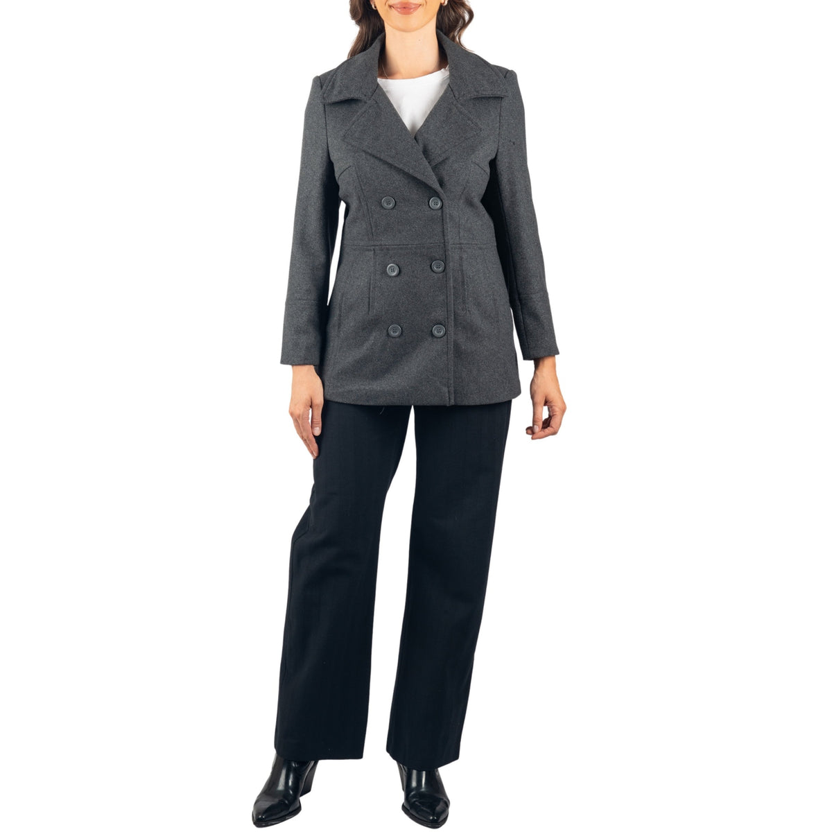 Alpine Swiss Emma Womens Peacoat Jacket Wool Blazer Double Breasted Overcoat – Gray