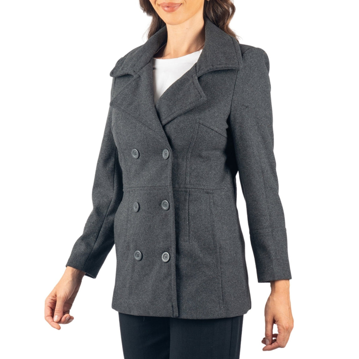 Alpine Swiss Emma Womens Peacoat Jacket Wool Blazer Double Breasted Overcoat – Gray