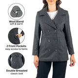Alpine Swiss Emma Womens Peacoat Jacket Wool Blazer Double Breasted Overcoat – Gray