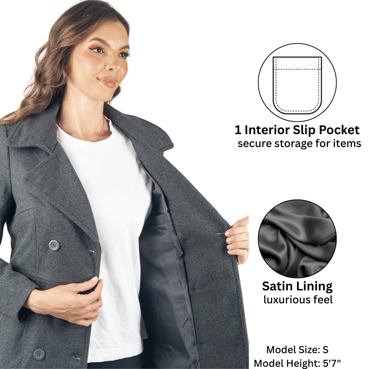 Alpine Swiss Emma Womens Peacoat Jacket Wool Blazer Double Breasted Overcoat – Gray