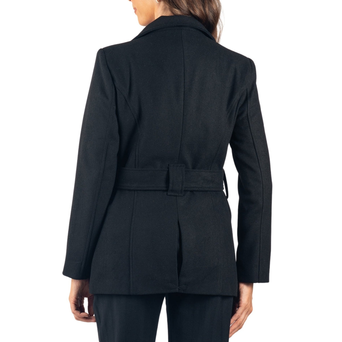 Alpine Swiss Bella Womens Belted Blazer Button Up Wool Coat Funnel Neck Jacket – Black