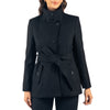 Alpine Swiss Bella Womens Belted Blazer Button Up Wool Coat Funnel Neck Jacket – Black