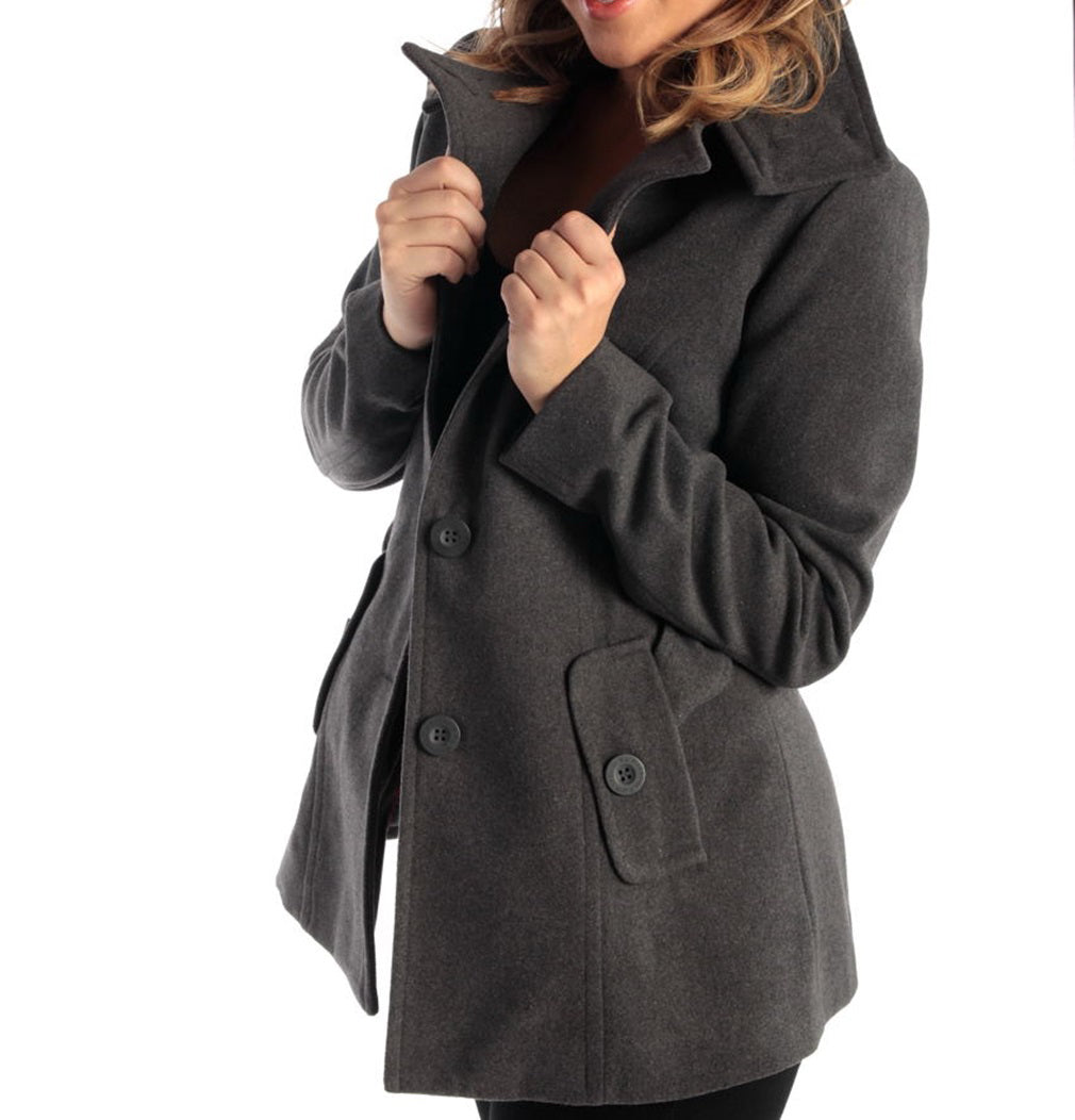 Alpine Swiss Bella Womens Belted Blazer Button Up Wool Coat Funnel Neck Jacket – Gray