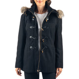 Alpine Swiss Duffy Womens Wool Duffle Coat Removable Hood Winter Toggle Overcoat – Black