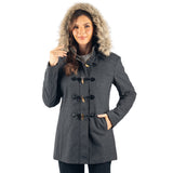 Alpine Swiss Duffy Womens Wool Duffle Coat Removable Hood Winter Toggle Overcoat – Gray