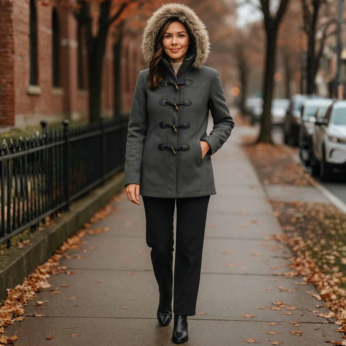 Alpine Swiss Duffy Womens Wool Duffle Coat Removable Hood Winter Toggle Overcoat – Gray