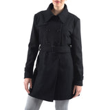 Alpine Swiss Keira Womens Trench Coat Double Breasted Wool Jacket Belted Blazer – Black