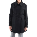 Alpine Swiss Keira Womens Trench Coat Double Breasted Wool Jacket Belted Blazer – Black