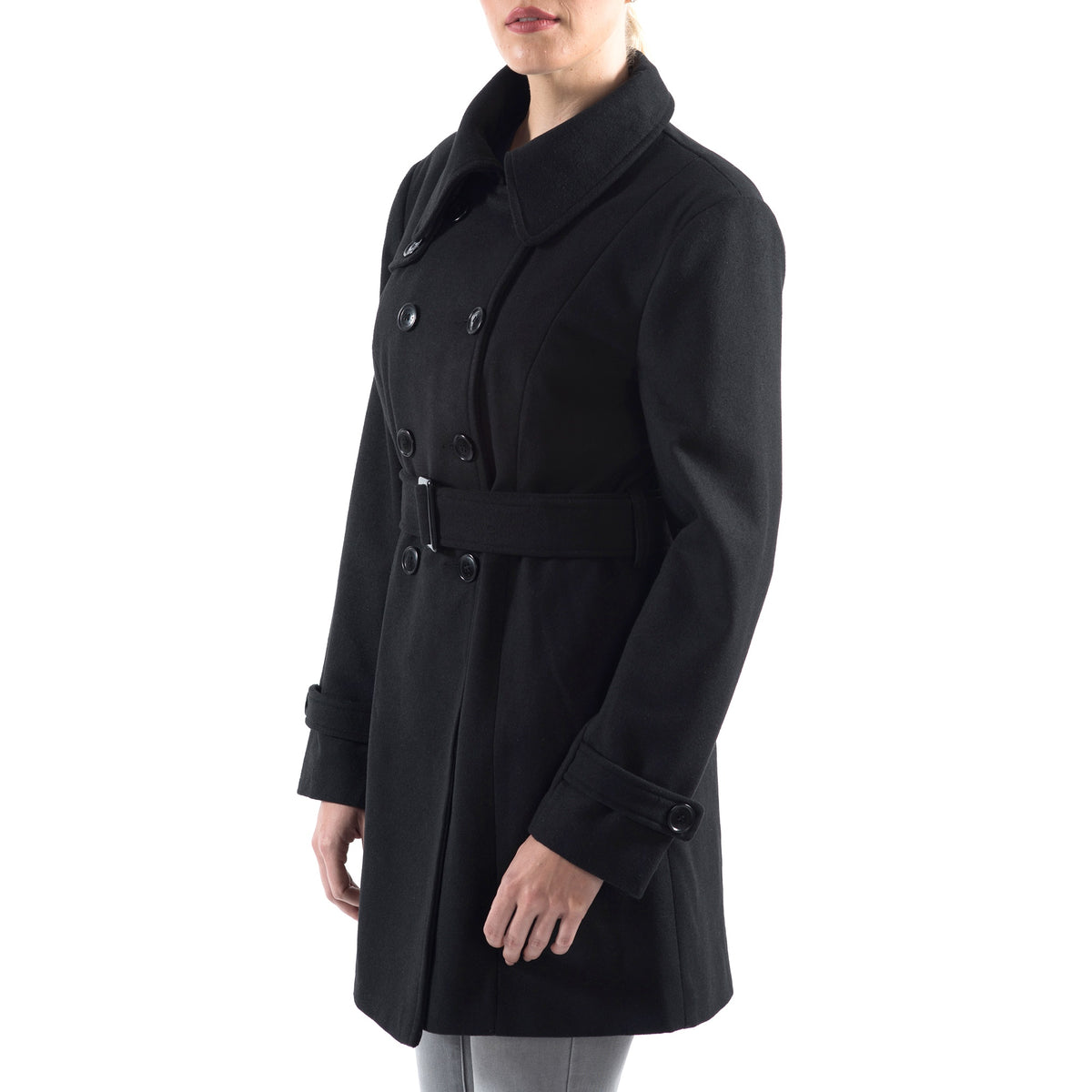 Alpine Swiss Keira Womens Trench Coat Double Breasted Wool Jacket Belted Blazer – Black
