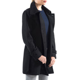Alpine Swiss Keira Womens Trench Coat Double Breasted Wool Jacket Belted Blazer – Black