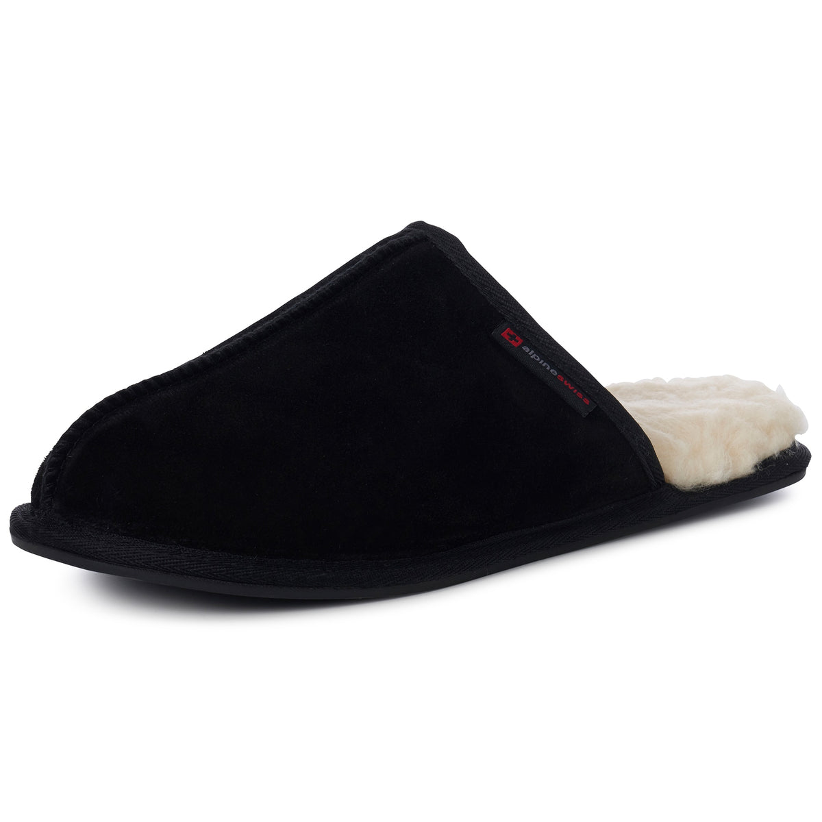 Alpine Swiss Mens Microsuede Memory Foam Scuff Slippers Comfort Slip On Shoes – Black