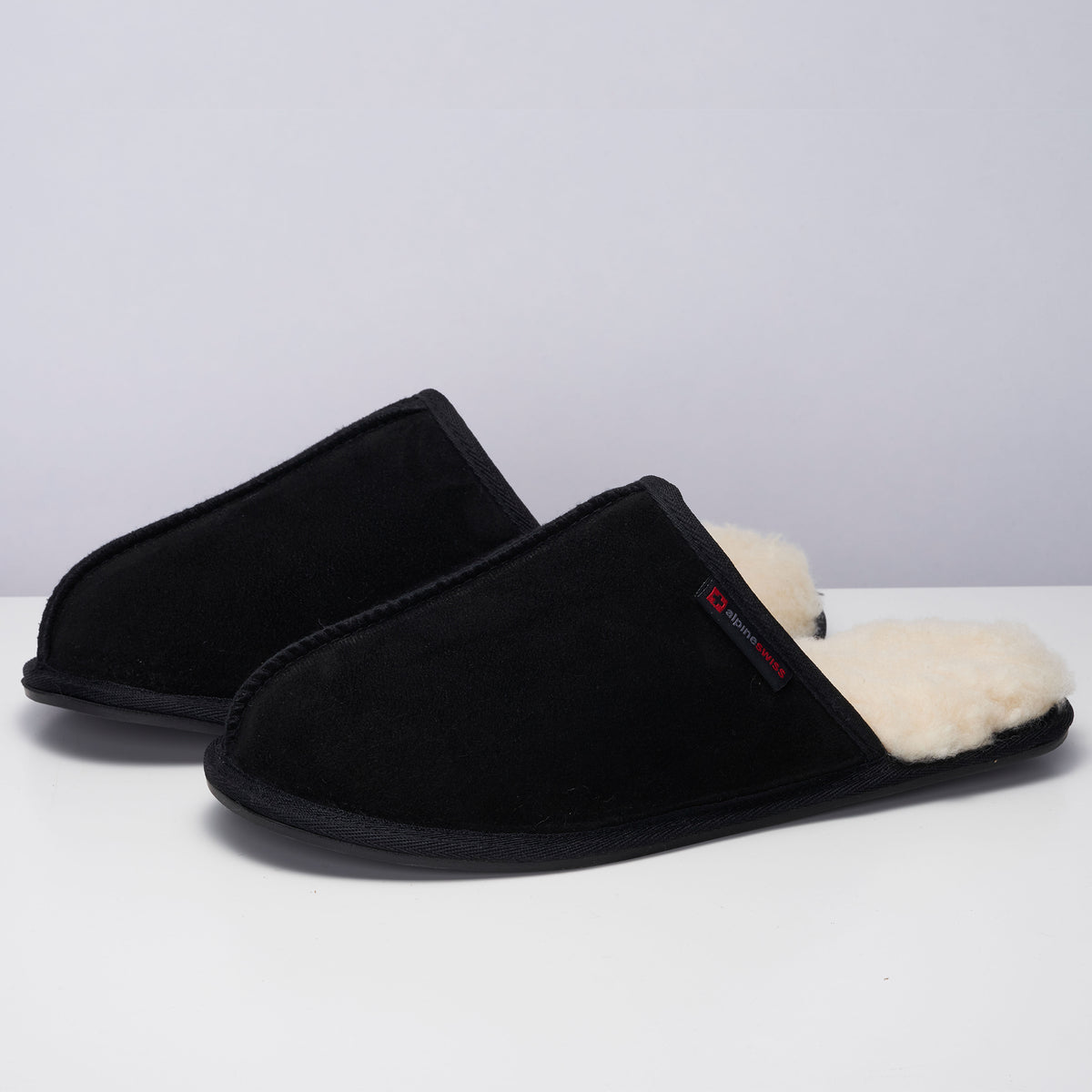 Alpine Swiss Mens Microsuede Memory Foam Scuff Slippers Comfort Slip On Shoes – Black