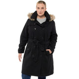 Alpine Swiss Women’s Plus Size Wool Blend Long Trench Coat with Removable Fur Hood – Black