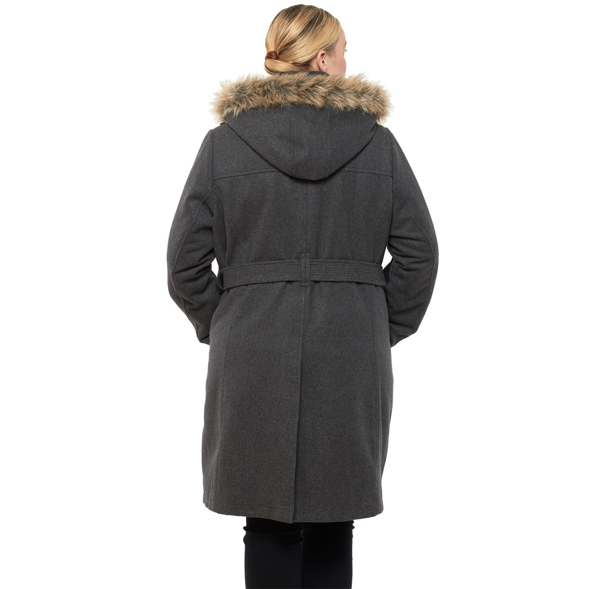 Alpine Swiss Women’s Plus Size Wool Blend Long Trench Coat with Removable Fur Hood – Gray