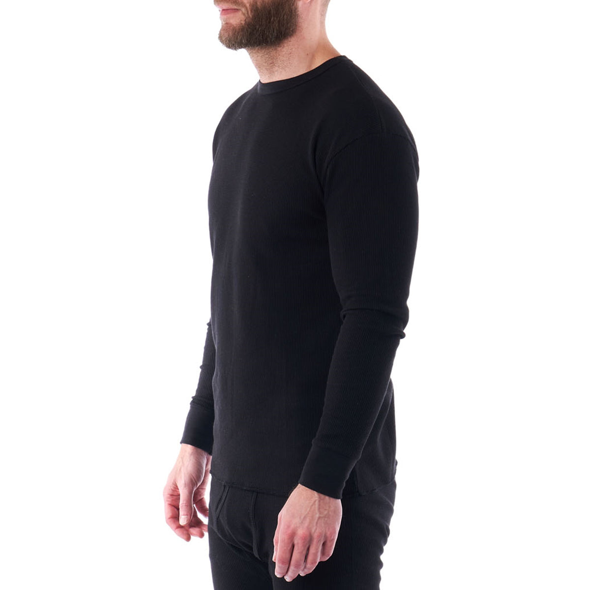 Alpine Swiss Mens Thermal Long Sleeve Top Waffle Knit Shirt Base Layer Underwear – Black