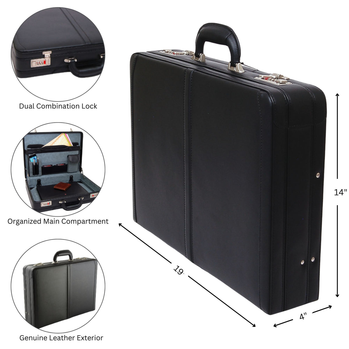Alpine Swiss Mens Briefcase Expandable Genuine Leather Attache Briefcase For Men – Black