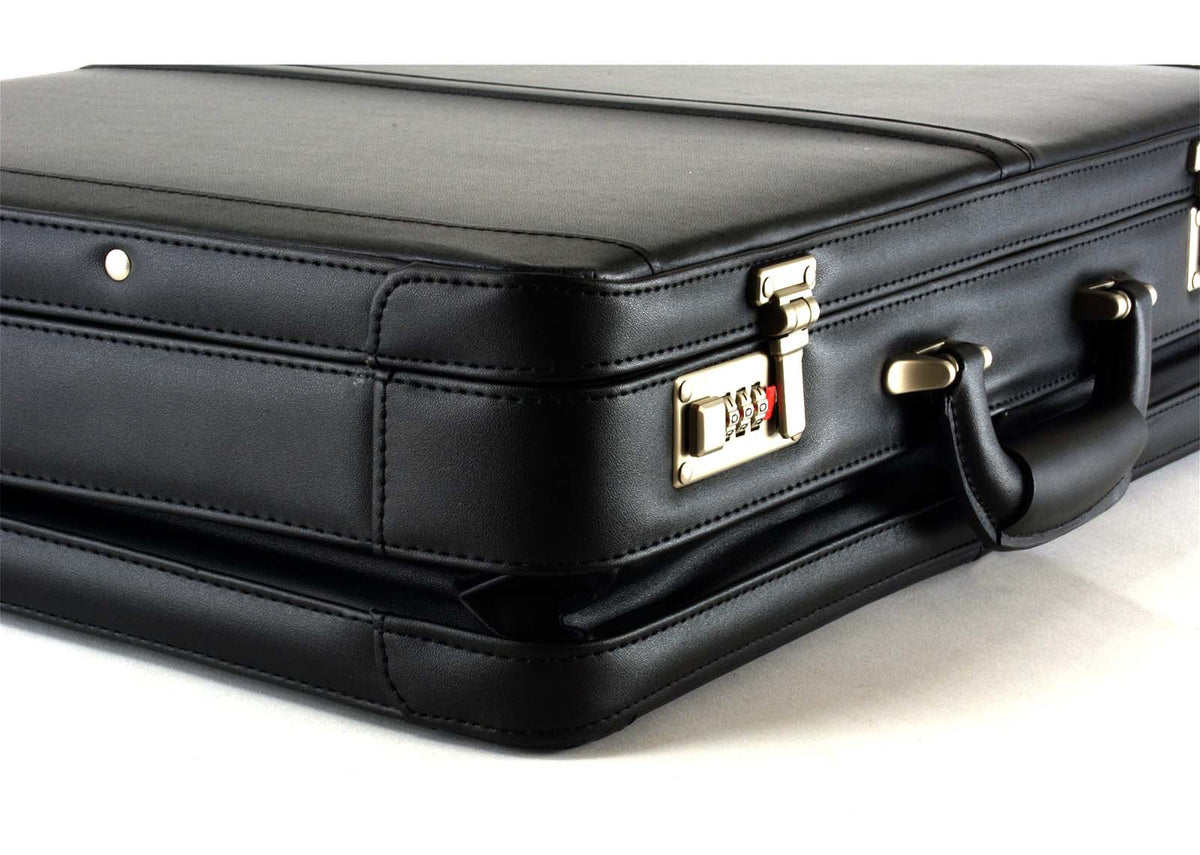 Alpine Swiss Mens Briefcase Expandable Genuine Leather Attache Briefcase For Men – Black
