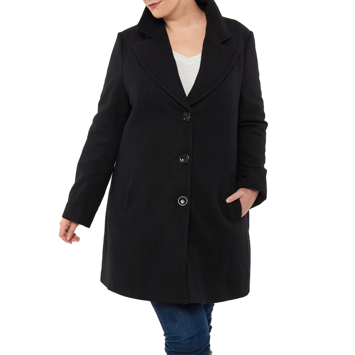 Alpine Swiss Womens Plus Size Wool Overcoat Walking Coat Blazer Pea Coat Jacket – Black