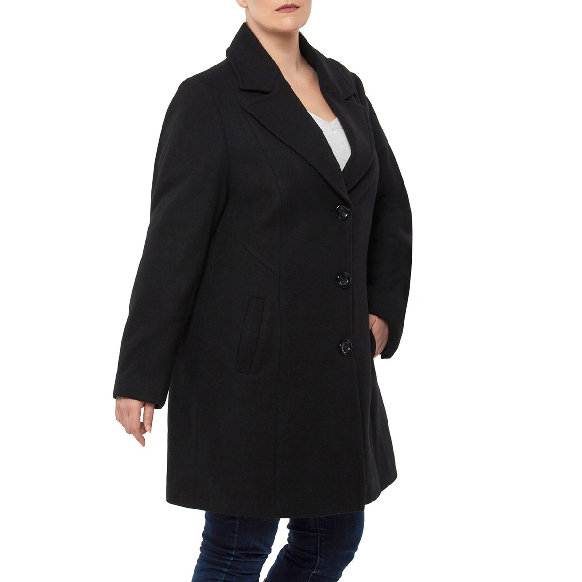 Alpine Swiss Womens Plus Size Wool Overcoat Walking Coat Blazer Pea Coat Jacket – Black