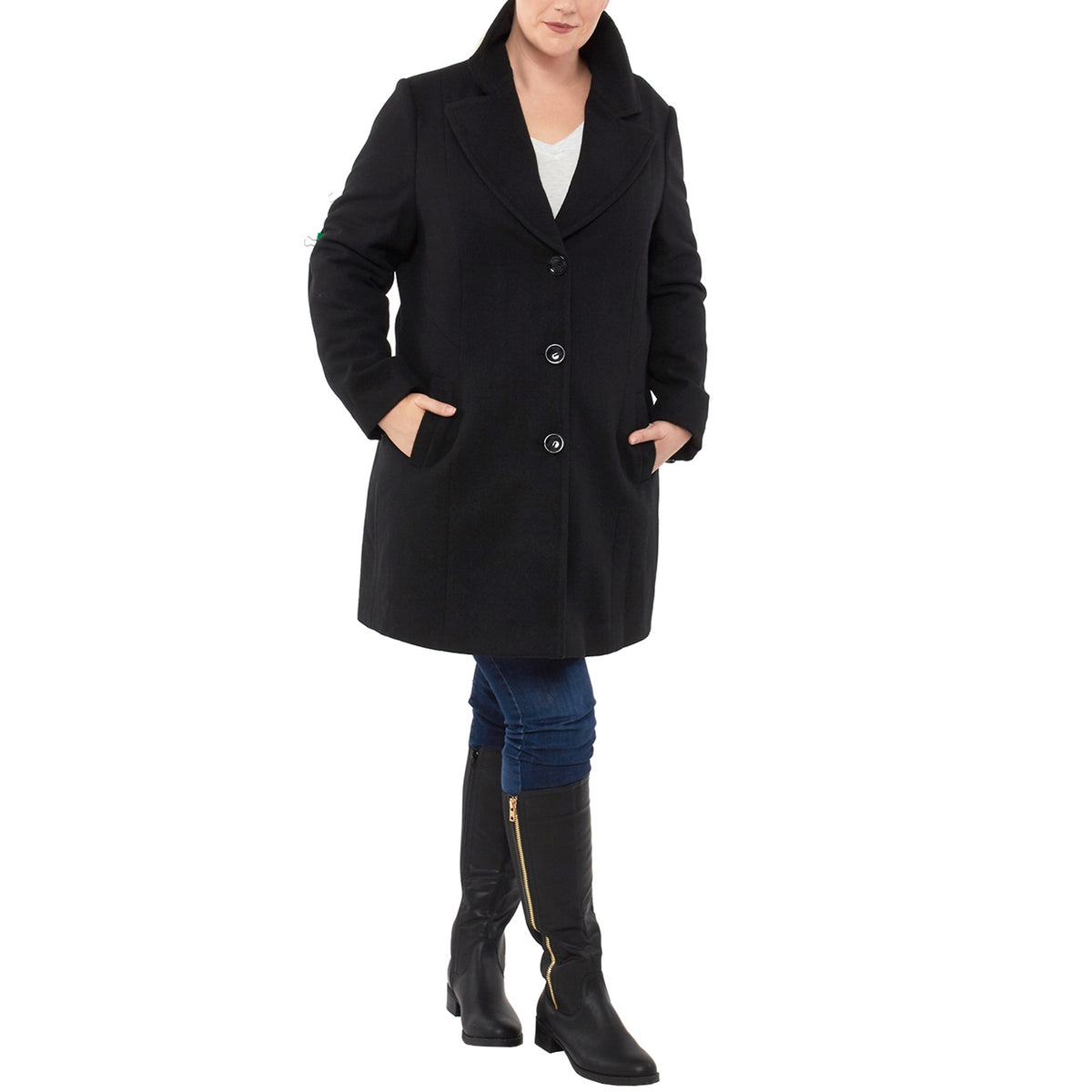 Alpine Swiss Womens Plus Size Wool Overcoat Walking Coat Blazer Pea Coat Jacket – Black