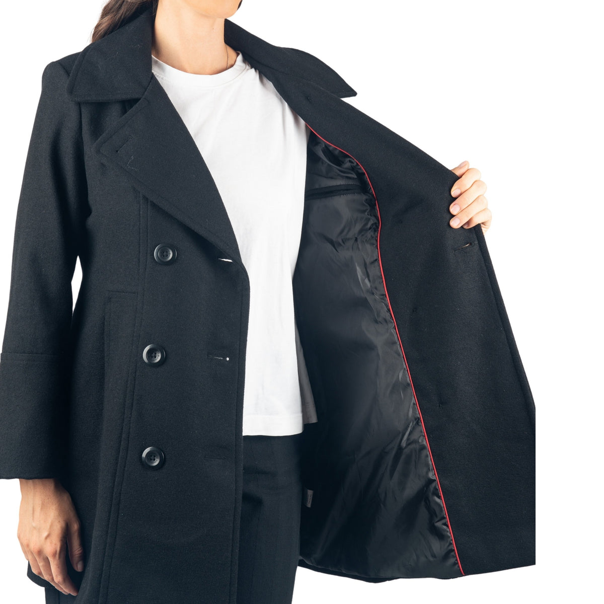 Alpine Swiss Norah Womens Wool Peacoat Classic Double Breasted Coat – Black