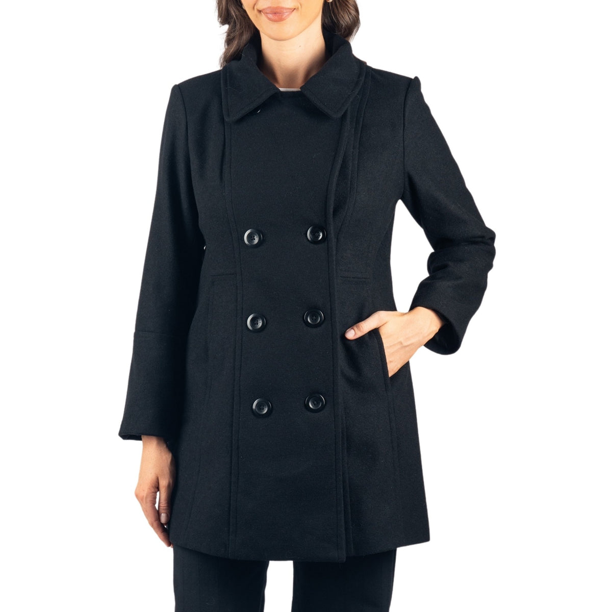 Alpine Swiss Norah Womens Wool Peacoat Classic Double Breasted Coat – Black